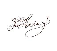 Buenos días, caligrafía escrita a mano con letras a mano con tazas y corazones dibujados a mano. Calcomanías de pared de PVC 54.4x100.3cm No daña la superficie de la pared Café