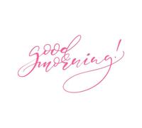 Buenos días, caligrafía escrita a mano con letras a mano con tazas y corazones dibujados a mano. Pegatinas de pared de papel adhesivo 47.6x87.8cm Impermeable Rosa