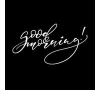 Buenos días, caligrafía escrita a mano con letras a mano con tazas y corazones dibujados a mano. Pegatinas de pared de papel adhesivo 34x62.7cm Cultura del tatuaje Blanco