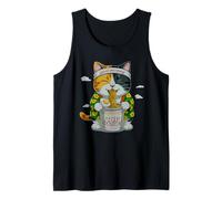 Buenos días Gato Comiendo Fideos Kawaii Comida Japonesa Camiseta sin Mangas