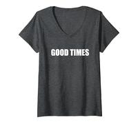 Buenos Tiempos Camiseta Cuello V, Mujer, Jaspeado Oscuro, XXL