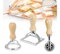 BUENTYA 3 PCS Cortadores de Raviolis Corta Ravioles con Mango de Madera Moldeador de Ravioles Molde para Hacer Pasta Molde para Empanadillas para Hacer Raviolis, Empanadillas o Galletas