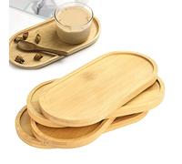 BUENTYA Juego de 4 piezas de bambú sólido para servir: bandejas ovaladas y redondas con posavasos, para té, café, pasteles, platillos de plantas o platos decorativos
