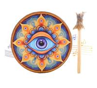 Buerfu Tambor de meditación, tambores de chamán de madera con baqueta, chamán de tambor, tambor de mano con diseño decorativo, tambores de chamán de madera, color retro para meditación, meditación de