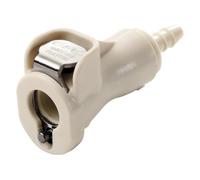 Bürkle Acoplamientos de liberación rápida POM con boquilla de manguera para montaje en placa, con válvula, NW 6,4 mm, pieza de tuerca, diámetro interior de manguera de 8,0 mm, longitud 50 mm
