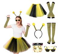 BUERPINKING Disfraz Abeja para Mujer Niña, Disfraz Abeja, Animal-Disfraz Mujer Carnaval con Falda Tuturock 40cm, Diadema de Abejas, Mangas para Piernas, Gafas, Accesorio para Carnaval, Fiesta
