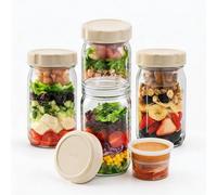 BUERPINKING Juego de 4 tarros para preparación de comida, tarros con tapa para avena nocturna, tarros de preparación de comida de 1L verticales para ensaladas frescas, mermelada, avena nocturna y