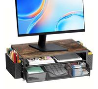 BUERPINKING Soporte para monitor, soporte para monitor de escritorio con cajón y 2 soportes para bolígrafos, elevador de monitor para pantalla y portátil, almacenamiento para aulas, suministros de