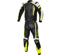 Büse Track Traje de cuero de motocicleta para damas de dos piezas, Negro/Blanco/Amarillo, Talla 40
