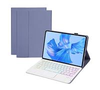 Bueuwe Funda con Teclado para Huawei Matepad 10.4, Contiene Ñ, Cubierta Trasera de TPU Suave con Soporte, Teclado Bluetooth retroiluminado Desmontable magnéticamente,Púrpura