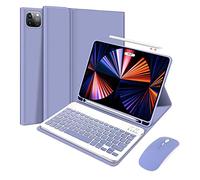 Bueuwe Funda con Teclado para iPad Pro 12.9 5th Gen 2021/4th Gen/3rd Gen, Contiene Ñ, Teclado Desmontable inalámbrico y portalápices, Púrpura,iPad Pro 12.9 2021