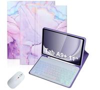 Bueuwe Funda con Teclado para Samsung Galaxy Tab A9+/A11+ Plus 11 Pulgadas, Funda con Teclado inalámbrico Desmontable retroiluminada con portalápices,Marble Purple