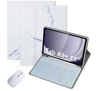 Bueuwe Funda con Teclado para Samsung Galaxy Tab A9+/A11+ Plus 11 Pulgadas, Funda con Teclado inalámbrico Desmontable retroiluminada con portalápices,Marble White
