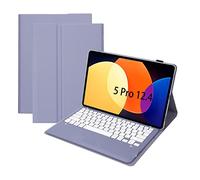 Bueuwe Funda con Teclado para Xiaomi Pad Pro de 12,4 Pulgadas, Contiene Ñ, Teclado inalámbrico Desmontable, Carcasa Trasera de TPU Suave,Púrpura