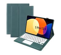 Bueuwe Funda con Teclado para Xiaomi Pad Pro de 12,4 Pulgadas, Contiene Ñ, Teclado inalámbrico Desmontable, Carcasa Trasera de TPU Suave,Green with touchpad