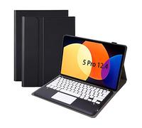 Bueuwe Funda con Teclado para Xiaomi Pad Pro de 12,4 Pulgadas, Contiene Ñ, Teclado inalámbrico Desmontable, Carcasa Trasera de TPU Suave,Black with touchpad
