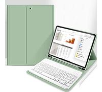 Bueuwe Funda Teclado para iPad 10,2 "9th Gen 2021/8th Gen 2020/7th Gen 2019/Pro 10,5" 2017/Air 3rd Gen 2019, Teclado Bluetooth Inalámbrico Desmontable,Verde,English Keyboard