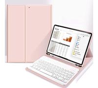 Bueuwe Funda Teclado para iPad 6.ª/5.ª Generación de 9,7 Pulgadas, Teclado Bluetooth Inalámbrico Desmontable, Funda Trasera De TPU Suave con Portalápices,Rosado,Spanish Keyboard