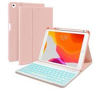 Bueuwe Funda Teclado para iPad 7Th/8Th/9Th Generation 10,2 Pulgadas 2018/2020/2021, Teclado Francés AZERTY, Teclado Inalámbrico Desmontable Retroiluminado,Rosado
