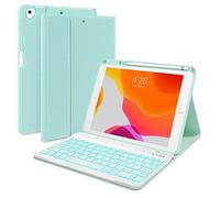 Bueuwe Funda Teclado para iPad 7Th/8Th/9Th Generation 10,2 Pulgadas 2018/2020/2021, Teclado Francés AZERTY, Teclado Inalámbrico Desmontable Retroiluminado,Verde