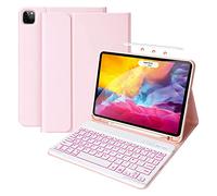 Bueuwe Funda Teclado para iPad Pro 2022 11" 4Th/iPad Air 5Th Gen 10.9 Pulgadas - Teclado Francés AZERTY Retroiluminado En 7 Colores con Portalápices, Estuche De TPU Suave Teclado Desmontable,Rosado