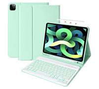 Bueuwe Funda Teclado para iPad Pro 2022 11" 4Th/iPad Air 5Th Gen 10.9 Pulgadas - Teclado Francés AZERTY Retroiluminado En 7 Colores con Portalápices, Estuche De TPU Suave Teclado Desmontable,Verde