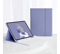 Bueuwe Funda Teclado para iPad Pro 2022 11" 4Th/iPad Air 5Th Gen 10.9 Pulgadas - Teclado Francés AZERTY Retroiluminado En 7 Colores con Portalápices, Estuche De TPU Suave Teclado Desmontable,Púrpura