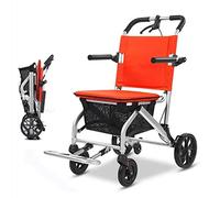 Bueuwe Silla de ruedas plegable ligera con freno de mano y cesta de almacenamiento, rodillo con asiento, transportador portátil de aluminio para personas mayores que viajan por aire