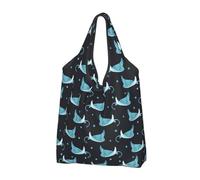 Buewutiry 2 bolsas grandes para mujer, ligeras, lindas rayas azules, reutilizables, plegables, bolsas de compras para comestibles, bolsas de tela, trabajo, playa, viajes, con asas