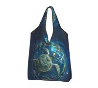 Buewutiry 3 bolsas grandes para mujer, ligeras, artísticas, tortuga, tierra, reutilizables, plegables, bolsas de compras para comestibles, bolsas de tela, trabajo, playa, viajes, con asas