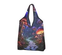 Buewutiry 3 bolsas grandes para mujer, ligeras, con diseño de setas brillantes, reutilizables, plegables, para compras, para comestibles, bolsas de tela, trabajo, playa, viajes, con asas