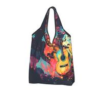 Buewutiry 3 bolsas grandes para mujer, ligeras, con ilustración de guitarra, mapa del mundo, reutilizables, plegables, bolsas de compras para comestibles, bolsas de tela, trabajo, playa, viajes, con