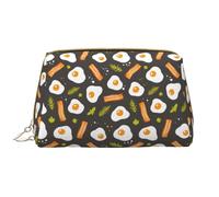Buewutiry Bolsa de maquillaje de viaje grande - Bacon Omelette Romero Pvc piel portátil bolsas de cosméticos para mujeres con cremallera, bolsa de cuidado de la piel, bolsa de maquillaje para mujer