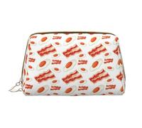 Buewutiry Bolsa de maquillaje de viaje grande - Hobo Eggs Bacon Print rojo blanco PVC cuero portátil cosméticos bolsas para mujeres con cremallera, bolsa de cuidado de la piel bolsa de maquillaje