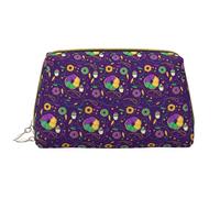 Buewutiry Bolsa de maquillaje de viaje grande - Mardi Gras and Donuts Bolsas de cosméticos portátiles de piel PVC para mujeres con cremallera, bolsa de cuidado de la piel, bolsa de maquillaje para