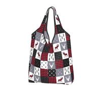 Buewutiry Bolsa grande para mujer, ligera, a cuadros, alce, flechas, ciervo, alce, reutilizable, plegable, bolsas de compras para comestibles, bolsas de tela, trabajo, playa, viajes, con asas