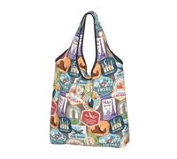Buewutiry - Bolsas de mano para mujer (3 unidades, ligeras, reutilizables, con asas de estampilla del mundo, bolsas de comestibles plegables para compras, bolsas de tela para el trabajo, la playa