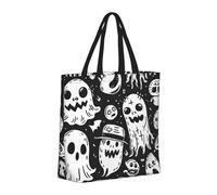 Buewutiry - Bolso de mano reutilizable con cremallera, bolsas de playa para mujer, blanco y negro, fantasmas espeluznantes, bolso para mamá, adecuado para hospital,