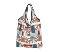 Buewutiry - Bolso grande para mujer - Ligero patchwork estilo rural reutilizable - Bolsas de comestibles plegables para compras, bolsas de tela para trabajo, playa, viajes con