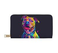 Buewutiry Carteras delgadas de cuero para mujeres y hombres, cartera de embrague Pitbull de arte pop neón para mujeres y hombres con cremallera