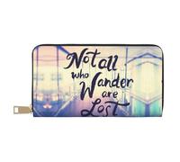 Buewutiry Carteras delgadas de cuero para mujeres y hombres, con cierre de cremallera y texto en inglés "Not All Those Who Wander Are Lost"