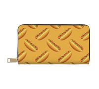 Buewutiry Carteras delgadas de cuero para mujeres y hombres, con estampado de perrito caliente, billetera de mano amarilla para mujeres y hombres con cremallera