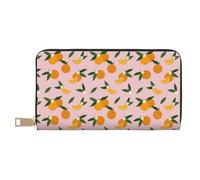 Buewutiry Carteras delgadas de cuero para mujeres y hombres, deliciosas flores naranjas rosadas, cartera para tarjetas de mano para mujeres y hombres con cremallera