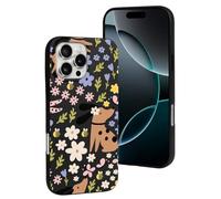 Buewutiry Funda compatible con iPhone 16 Pro Max, funda de silicona suave con diseño de perros y flores de dibujos animados compatible con iPhone 16 Pro Max, funda protectora para mujeres y hombres