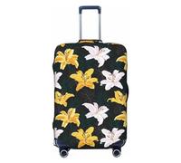 Buewutiry Funda protectora para equipaje de viaje, diseño de lirios y flores, color blanco y amarillo, antiarañazos, se adapta a equipaje de 18 a 32 pulgadas, Black, X-Large