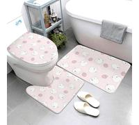 Buewutiry Juego de alfombras de baño de 3 piezas - Tapetes de baño absorbentes y lavables con diseño de hámster rosa fresa, cubierta de tapa de inodoro en forma de U, tapete de contorno, tapete de