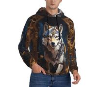 Buewutiry Sudaderas con capucha para hombre, diseño de lobo tribal con pintura al óleo, de manga larga, para hombre, Negro -, Medium