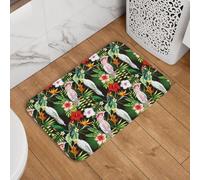 Buewutiry Tapete para puerta delantera, interior y exterior, 16 x 24 pulgadas, lavable, fino, artístico, lindo loro, hojas de palma, alfombras de baño, alfombras de baño para baño, alfombras de cocina