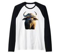 Búfalo del Cabo Cafre Búfalo de Agua Safari Búfalo Africano Camiseta Manga Raglan