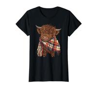 Bufanda a Cuadros de Vaca Highland Otoño Becerro Camiseta gráfica económica, Mujer, Negro, S